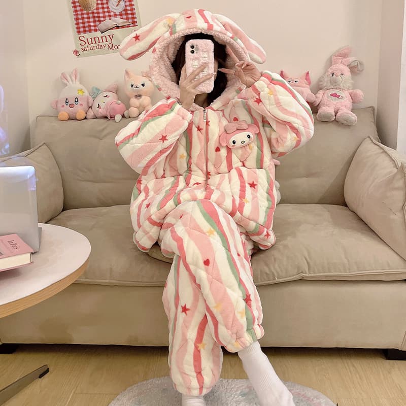 スウェット セットアップ もこもこうさぎ耳パジャマ上下セット