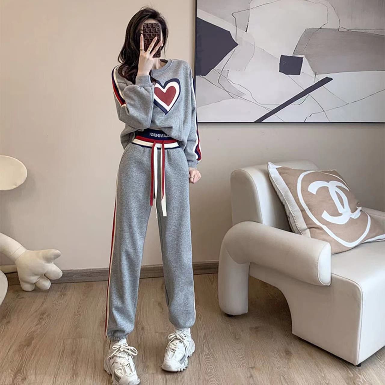 ハート入りゆったりスウェット セットアップ