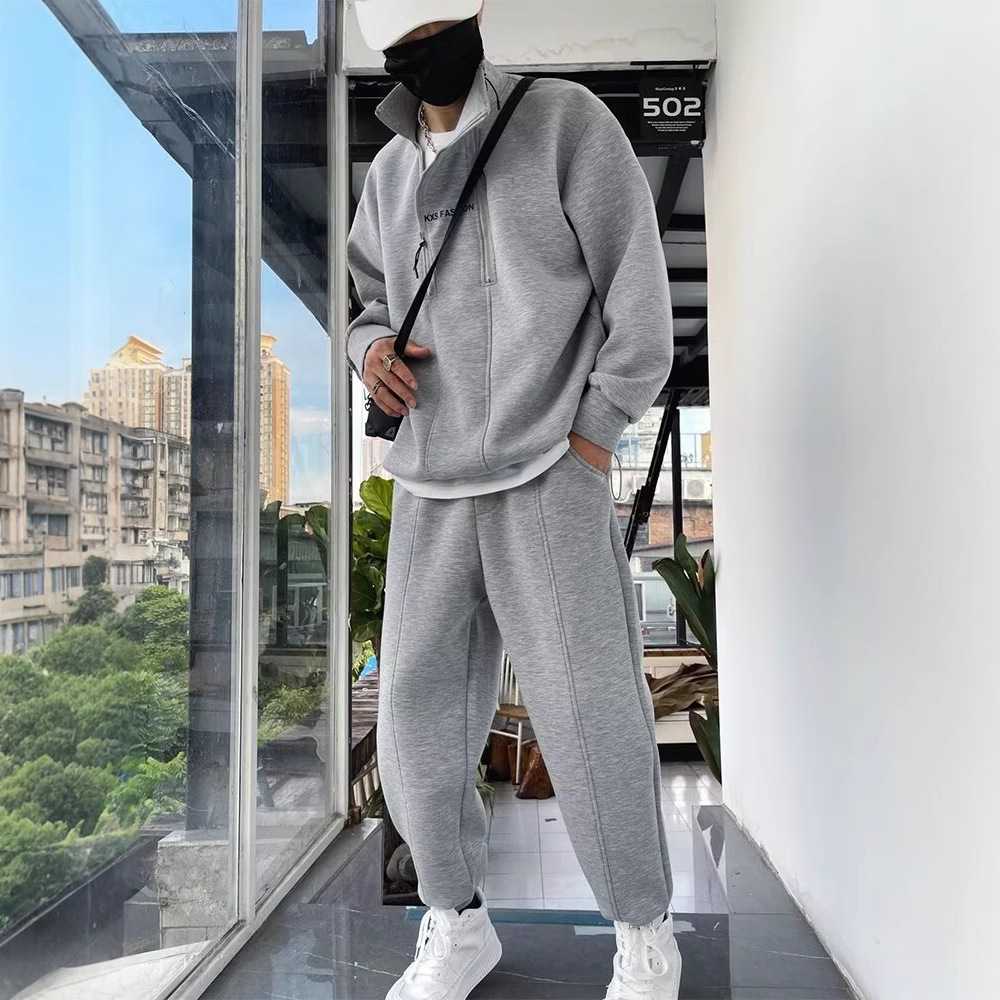 スウェット セットアップ ゆったりスタンドカラー 上下セット
